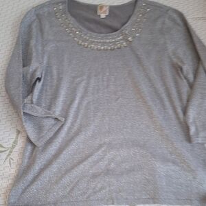 JM Collection Shimmering Gray Top
